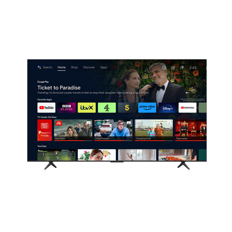 Film sahnesi gösteren televizyon ekranı, Google Play arayüzü ile.