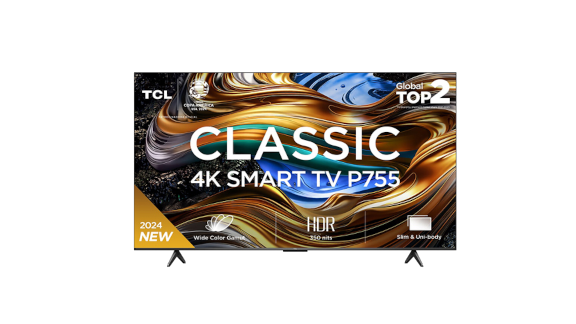 TCL Classic 4K Smart TV P755, 2024 Yeni. Özellikler arasında geniş renk gamı ve HDR bulunur.