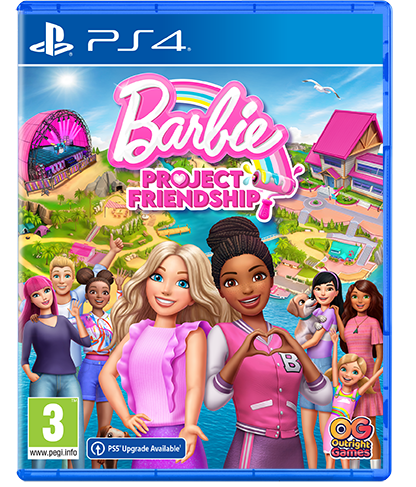 Okładka gry Barbie Project Friendship PS4 z Barbie i przyjaciółkami.