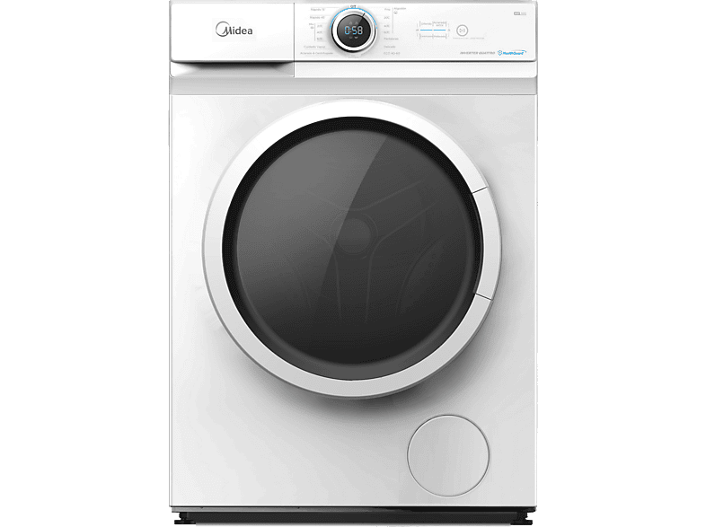 Midea MF100W80BA/W-ES, 8 kg, 1400 rpm, 15 Programas, 72dB(A), 47.5 cm Profundidad, Blanco