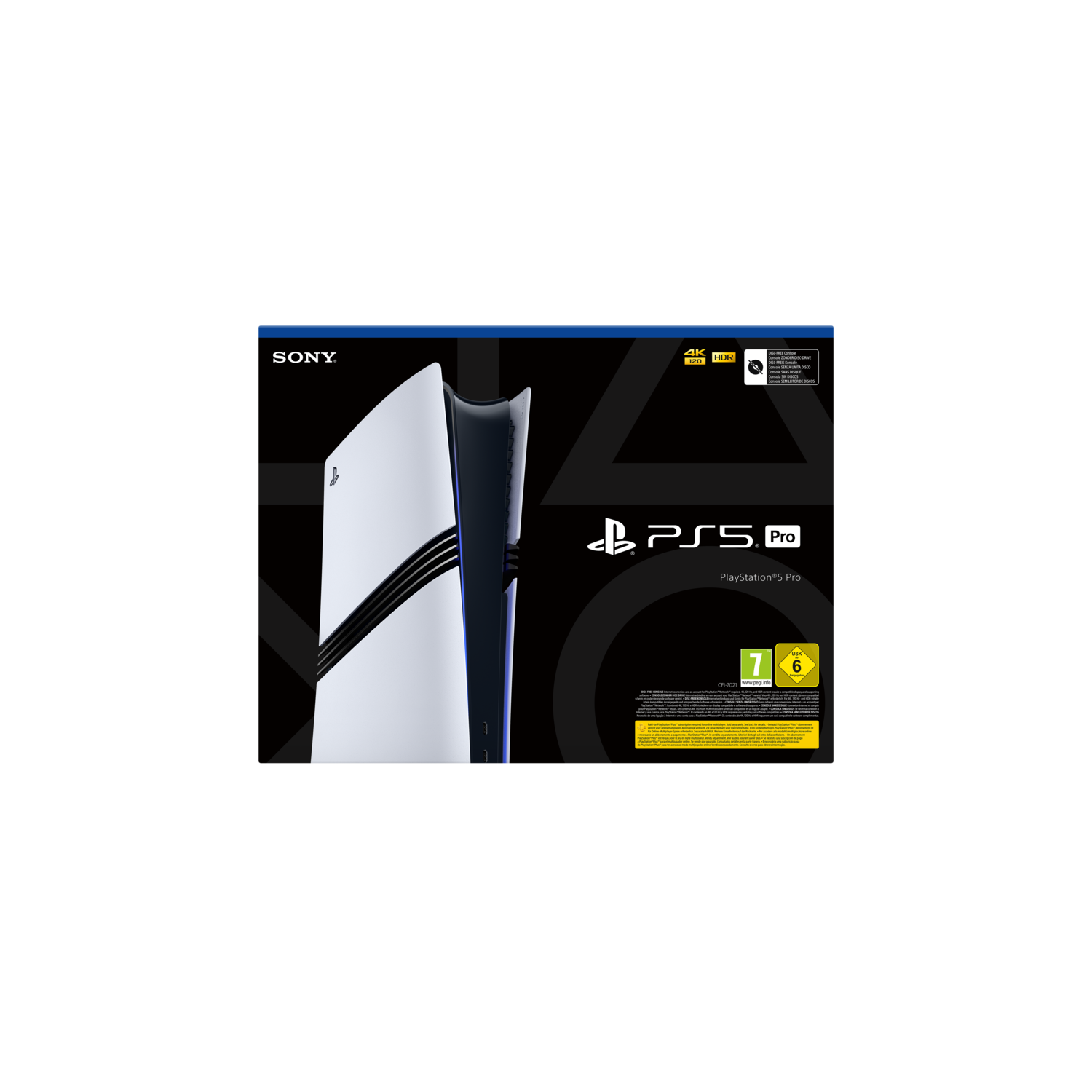 PlayStation 5 Pro box with logo and console image on black background.