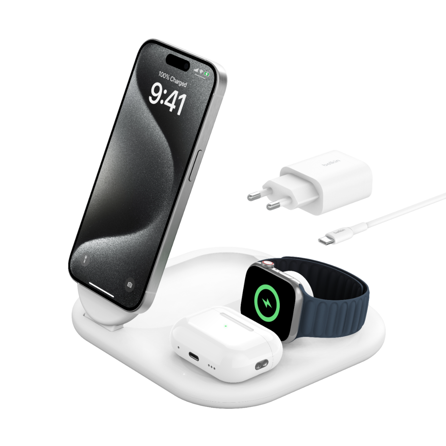 Belkin Boost Charge Qi2 15w Magnetische 3'in'1 Draadloze Lader ' Wit