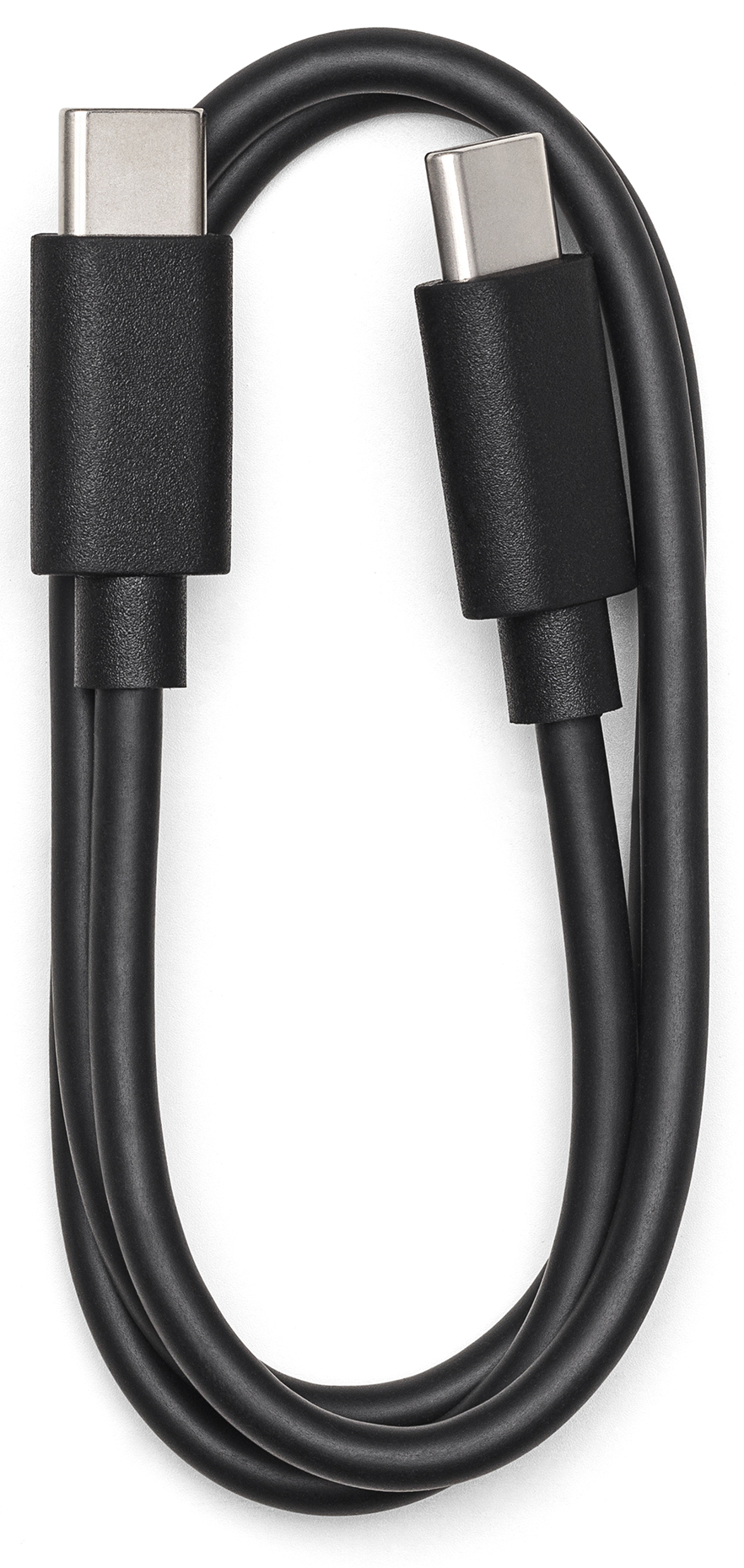Fekete USB-C kábel. Két USB-C csatlakozó látható.