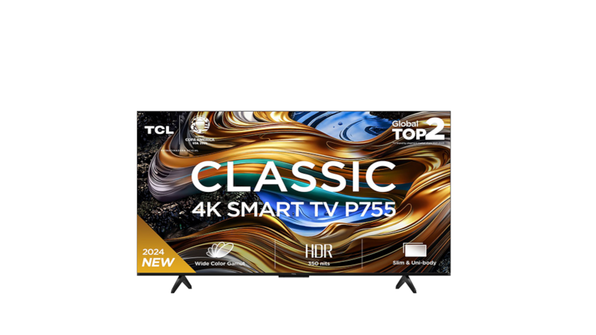 Bir standı olan siyah bir TV, ekranda metin ve siyah bir arka plan.