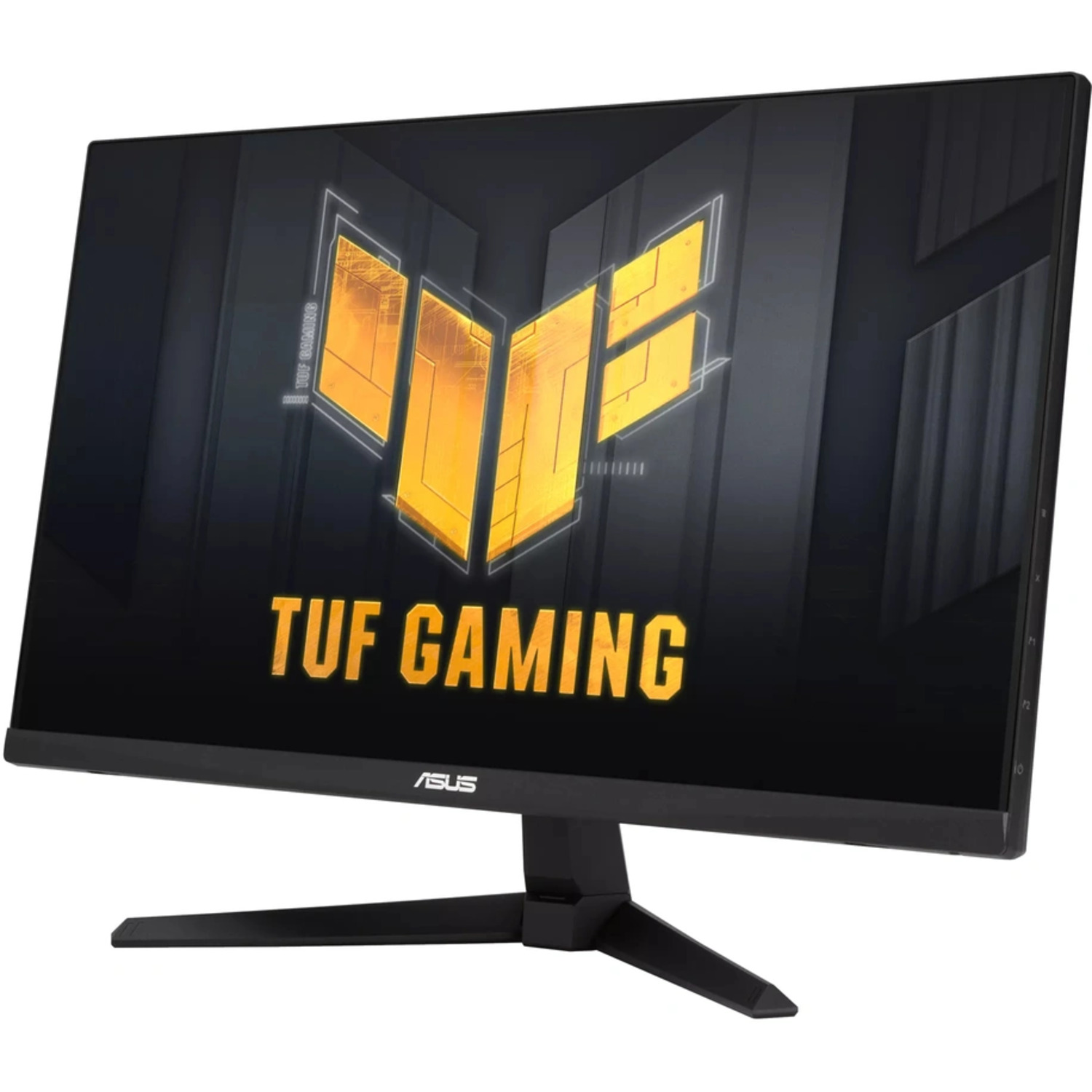 Un moniteur TUF Gaming noir et jaune sur fond blanc.