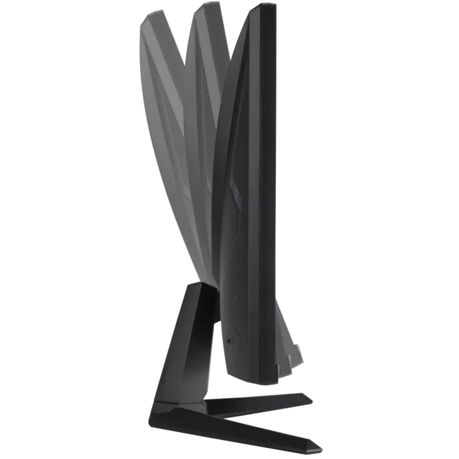 Vue latérale d'un moniteur avec inclinaison réglable. Cadre et support noirs.