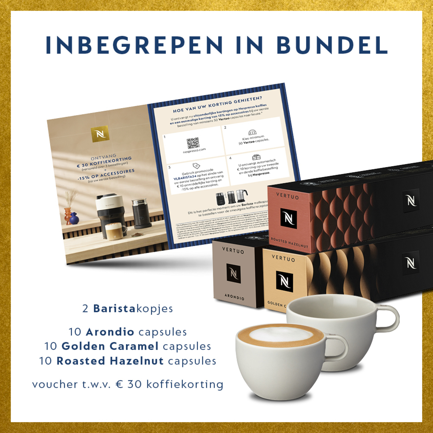 Coffee products in a bundle, with labels.