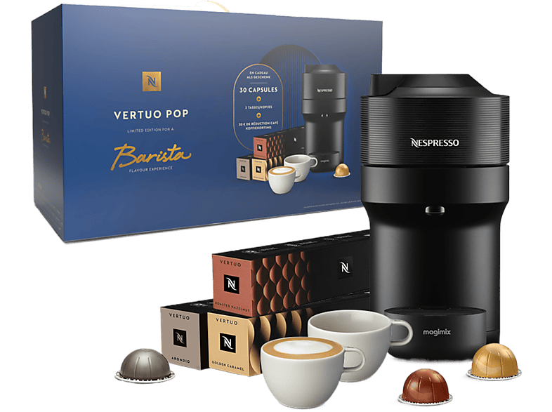 Magimix Nespresso Vertuo Pop Liquorice Black + 30 Capsules 2 Cappuccino Kopjes