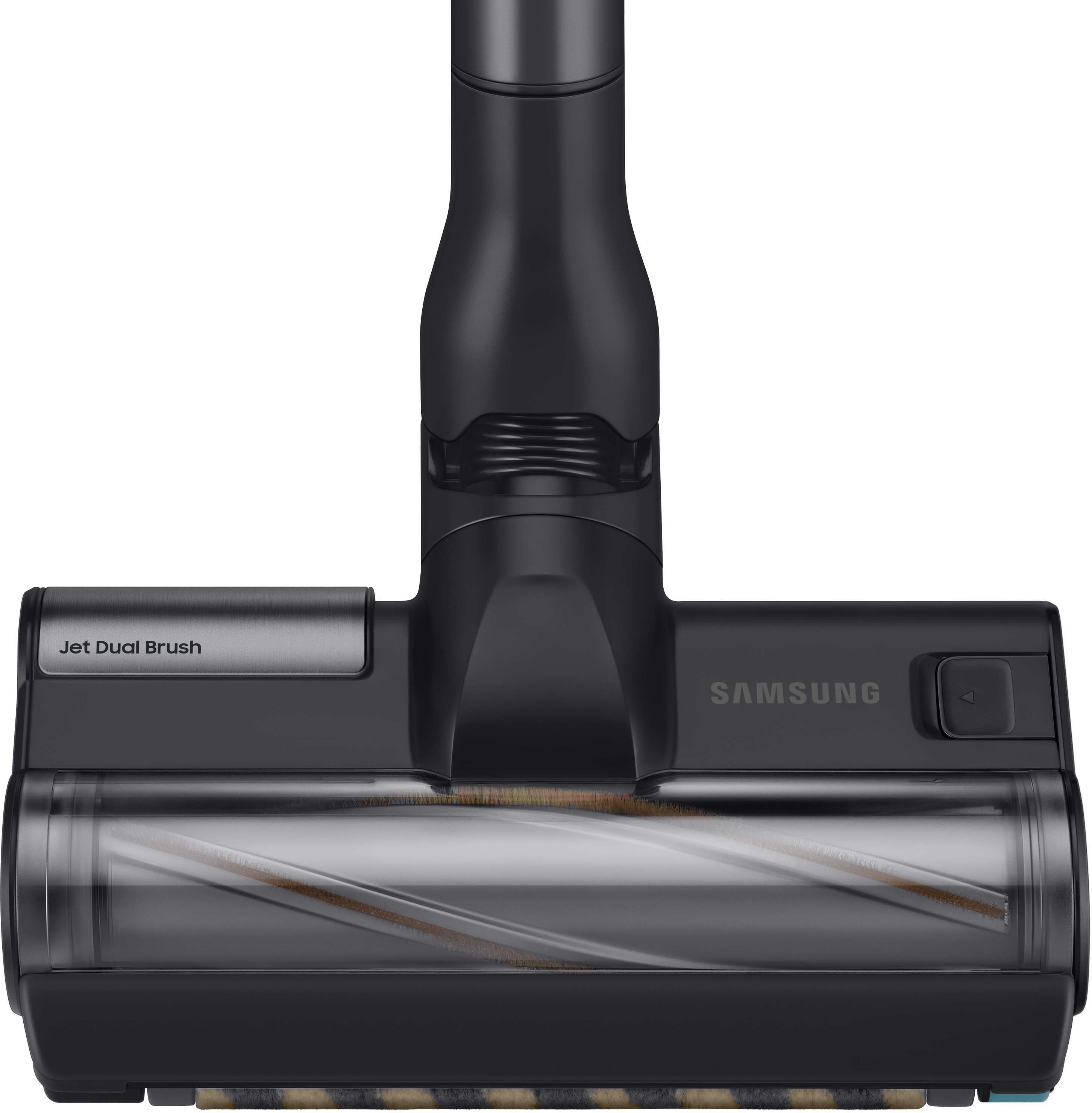 Nahaufnahme des schwarzen Samsung Jet Dual Brush Staubsaugerkopfes.
