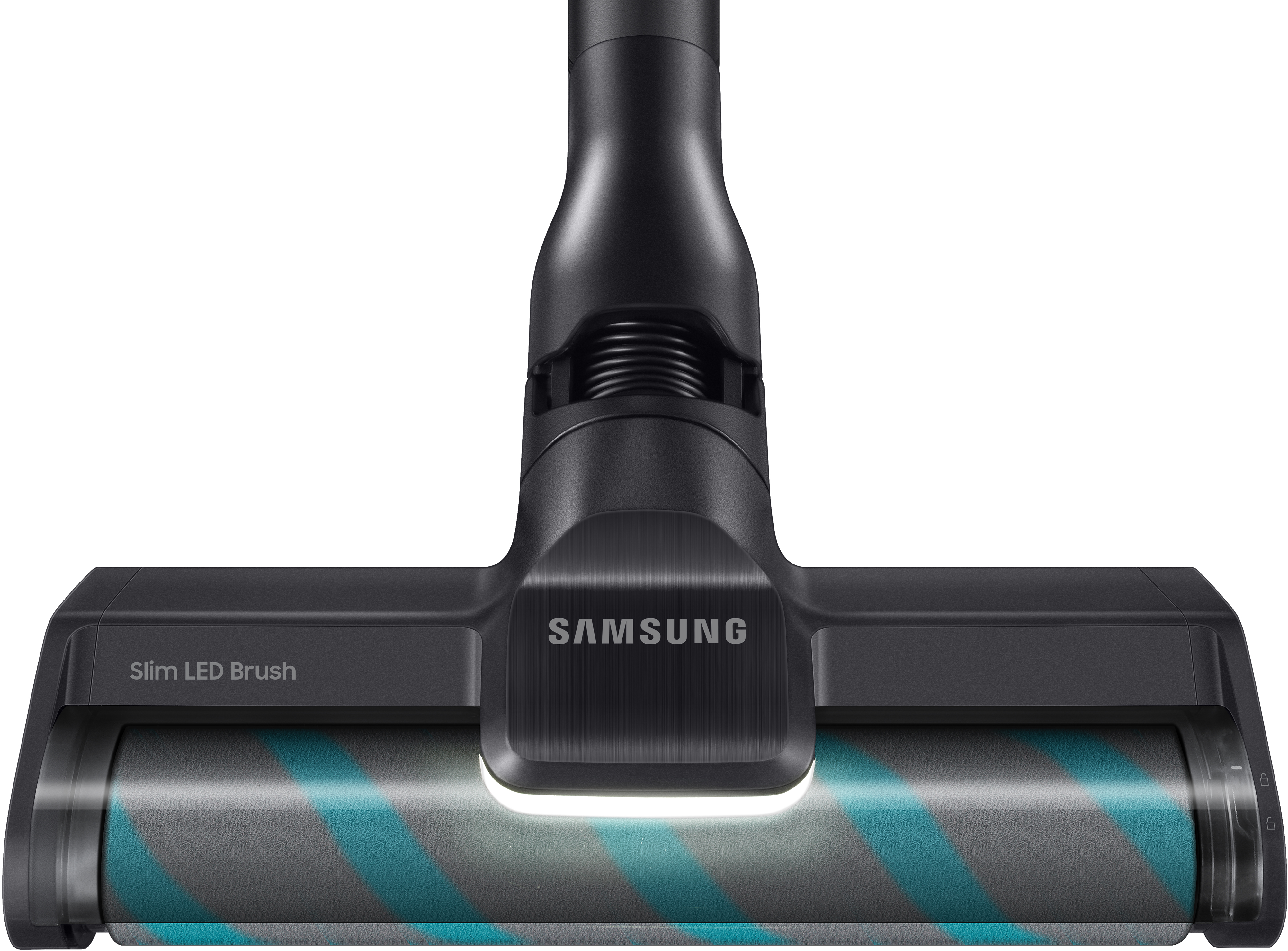 Der Kopf eines Staubsaugers mit dem Markennamen SAMSUNG und einem Slim LED Brush.