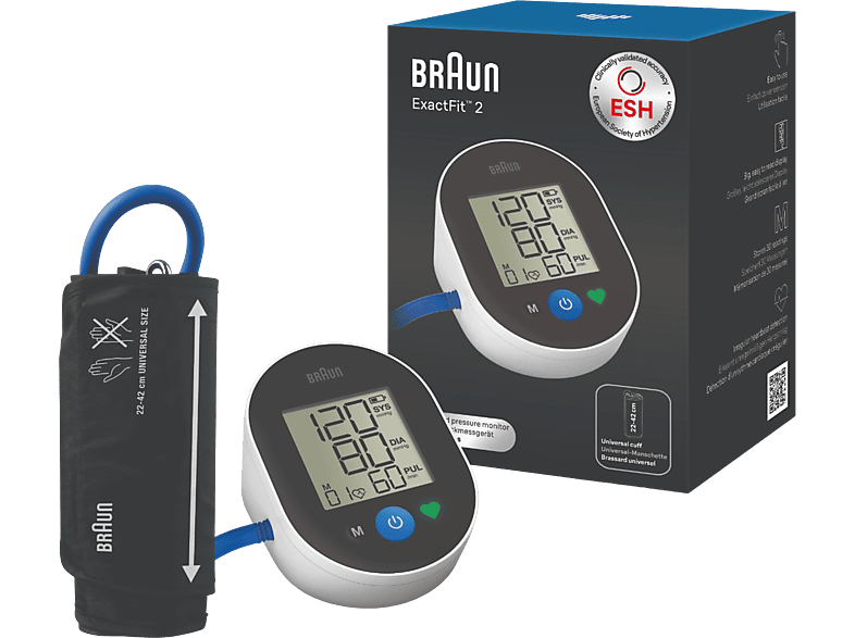 Braun BUA4050EU ExactFit™ 2 Blutdruckmessgerät (Batteriebetrieb, Oberarm, Universal-Manschettengröße)