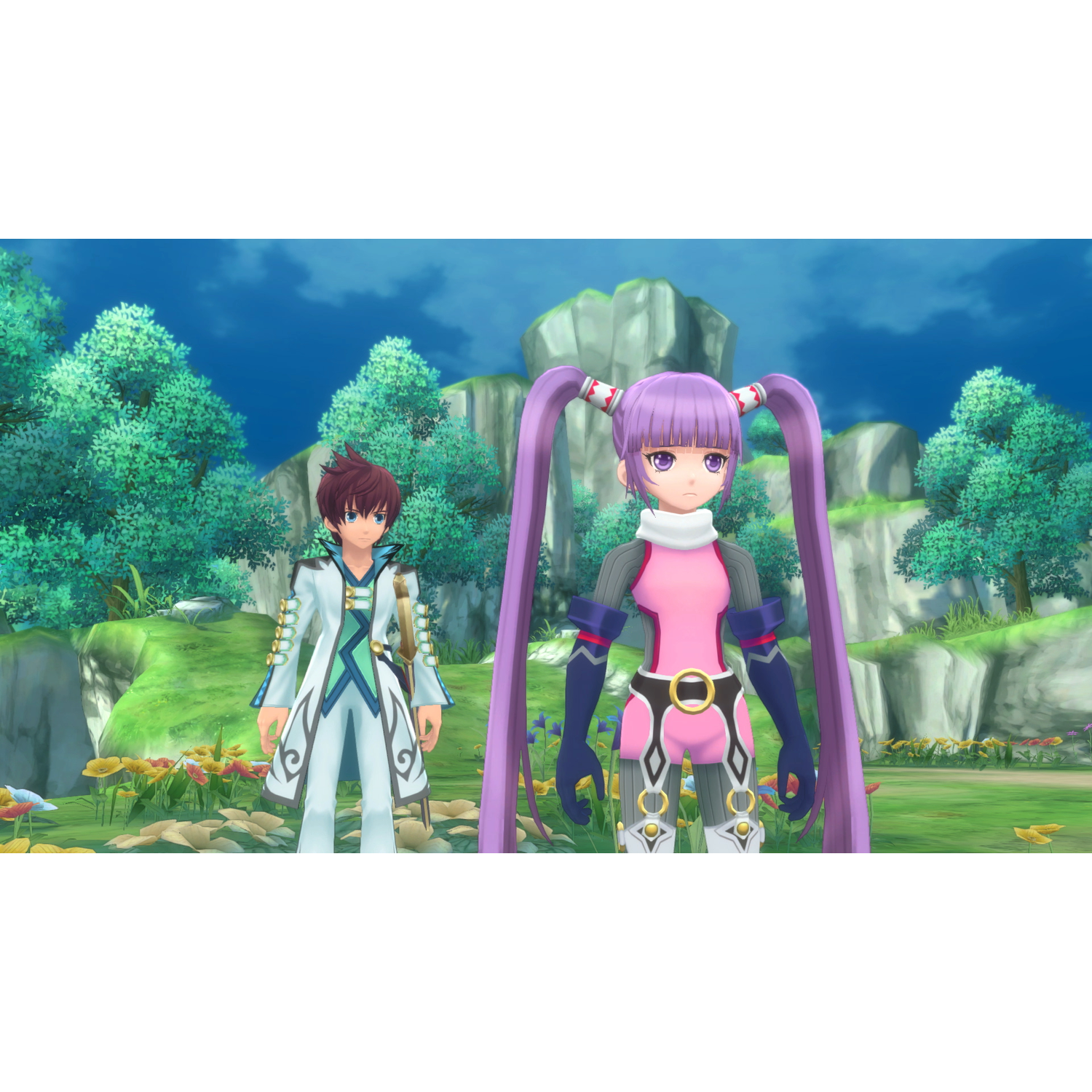 Twee anime-personages, een man in het wit en een vrouw met paars haar.