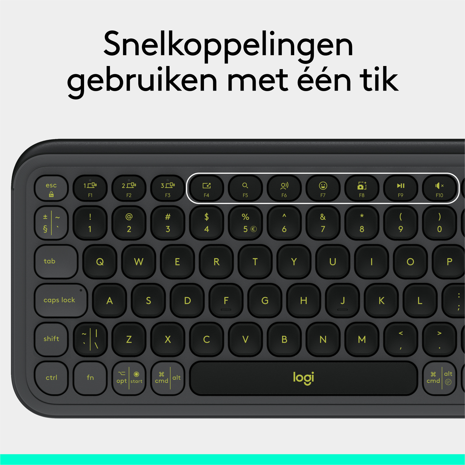 Close-up van een zwart toetsenbord. Het toetsenbord heeft gele toetsen met een zwart frame.