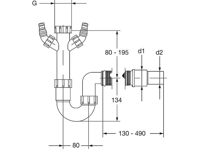 Haas Siphon mit flexiblem Schlauch mit 2 Anschlüssen 40/50 mm 2820 — Foto 2 von 2