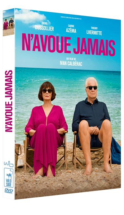 DVD-hoes voor 'N'avoue jamais'. Toont twee personen op strandstoelen met een blauwe hemel op de achtergrond.