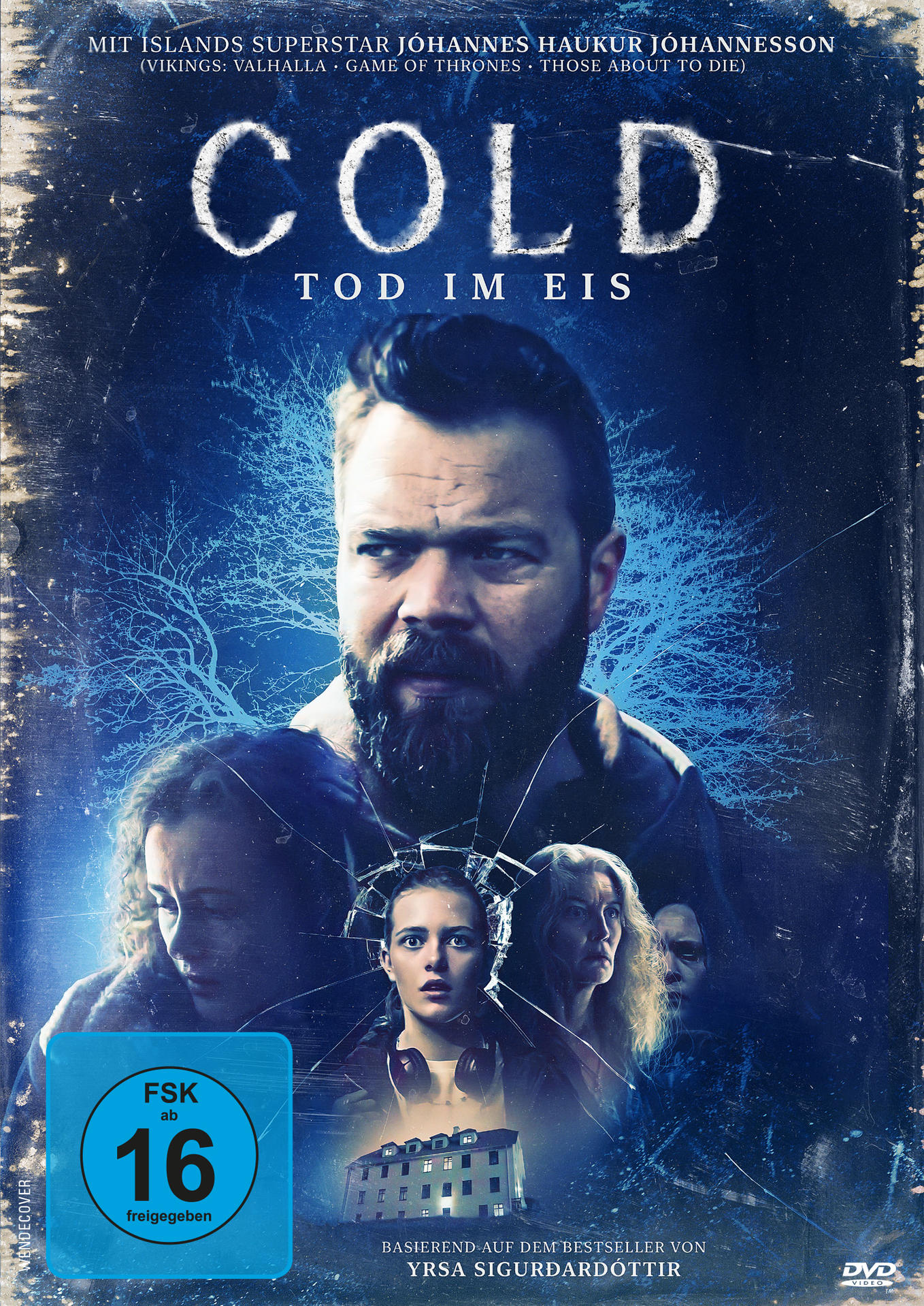 Filmtitelbild für 'Cold'. Enthält einen Mann und mehrere Gesichter auf blauem Hintergrund.