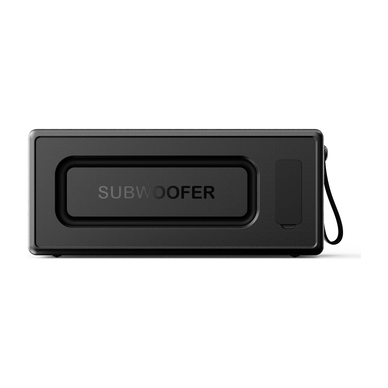 Un altoparlante subwoofer nero con la scritta "SUBWOOFER" sulla parte anteriore.