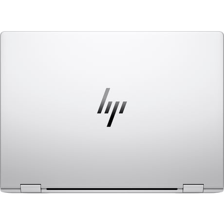 Una computadora portátil plateada cerrada con el logotipo de HP en la cubierta superior.