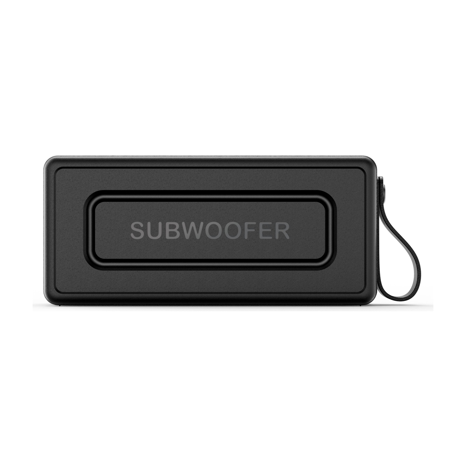 Altoparlante subwoofer nero con la scritta "SUBWOOFER" stampata.