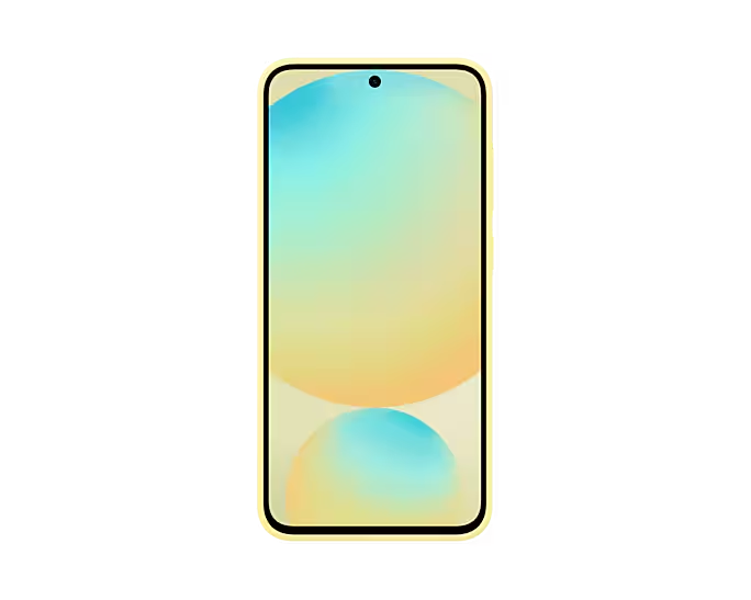 Un smartphone con un fondo degradado en su pantalla. El teléfono tiene un marco dorado y un fondo negro.