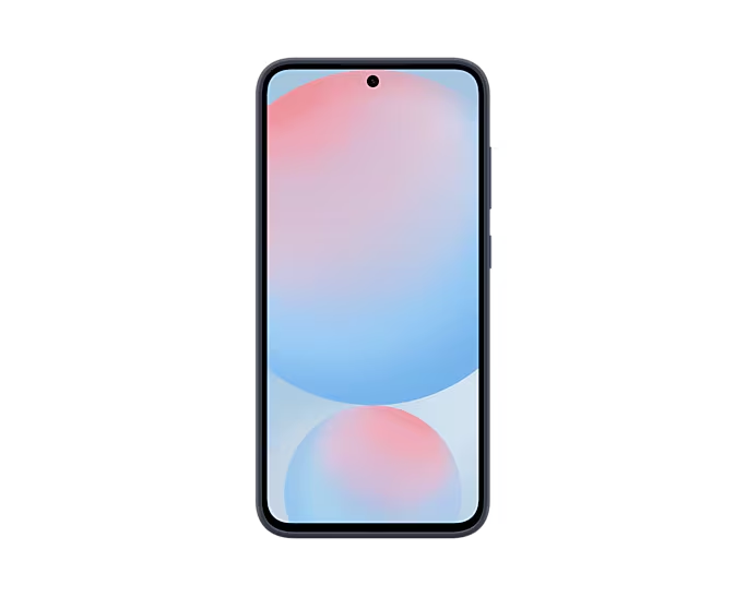 Smartphone con círculos abstractos rosas y azules en la pantalla.