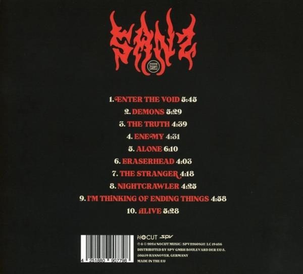 CD-Cover mit rotem und schwarzem Design. Titel und Titelliste sind in Weiß.