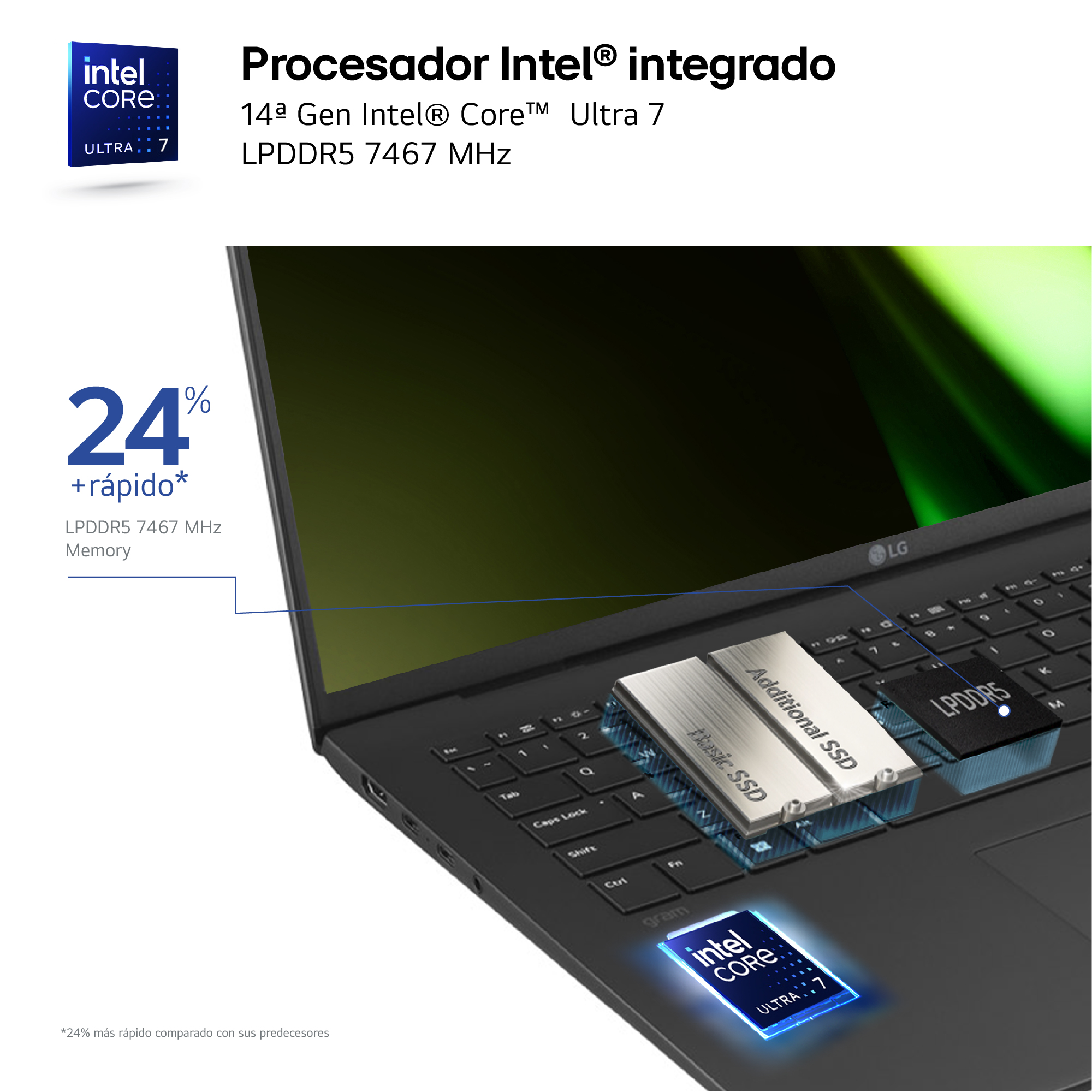 Ordenador portátil con pantalla abierta. Primer plano del teclado y vista de los componentes internos.