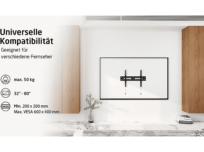 ISY ITV 1200 TV Wandhalterung 32" - 80", VESA max. 600 x 400 mm, starr — Foto 4 von 5