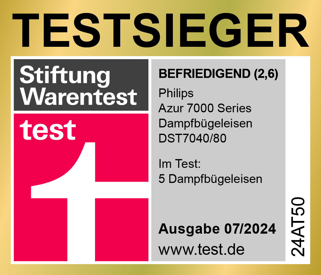 Ein rot-weißes Abzeichen mit Text, das die Bewertung eines Produkts anzeigt.