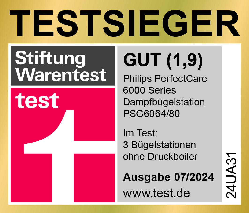 Ein rot-weißes Abzeichen mit Text, das eine gute Bewertung für ein Produkt anzeigt.