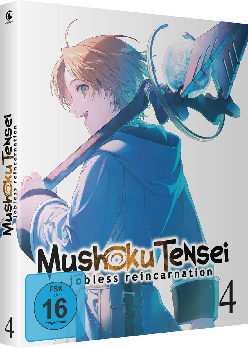 Anime-DVD-Cover mit einem Charakter, der einen Stab hält, und dem Titel auf Japanisch.