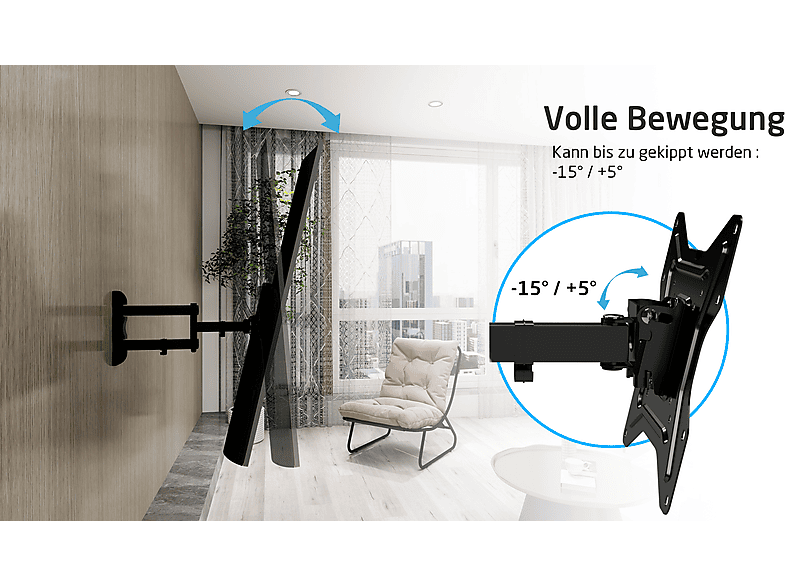 Thumbnail - ISY ITV 3100 TV Wandhalterung, max. 48 Zoll, Neigbar, rotierbar, Schwenkbar, Schwarz