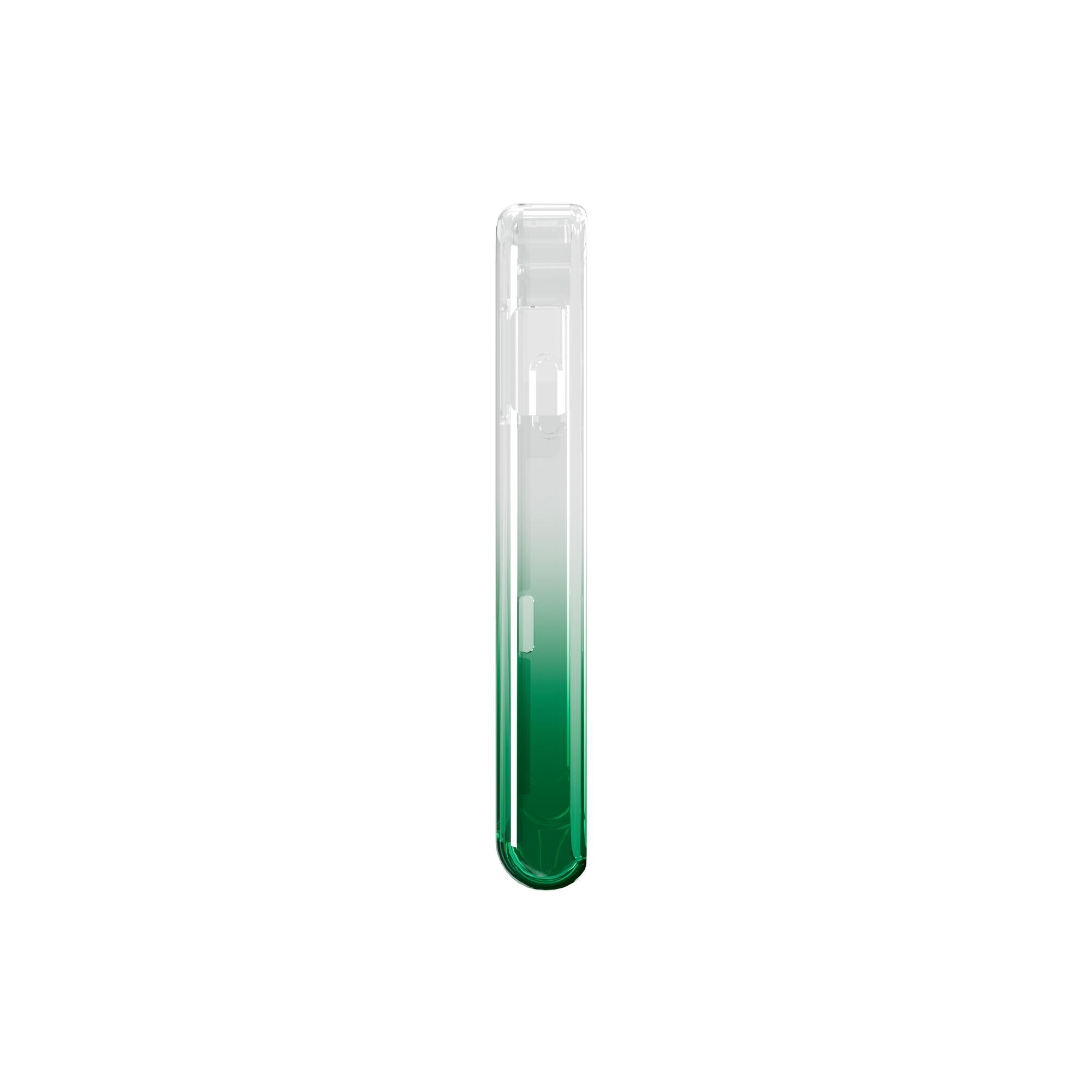 Eine klare, transparente Ombre-Glasröhre, die von oben nach unten von klar nach grün verblasst.