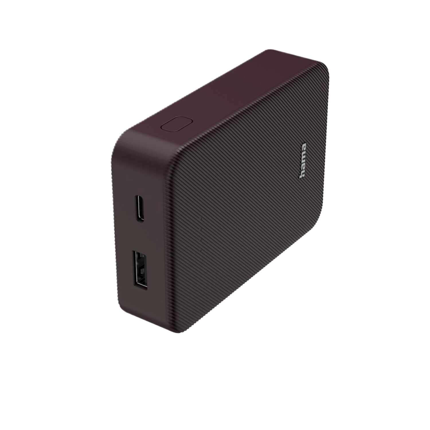 Batterie externe Hama marron foncé avec ports USB et USB-C.