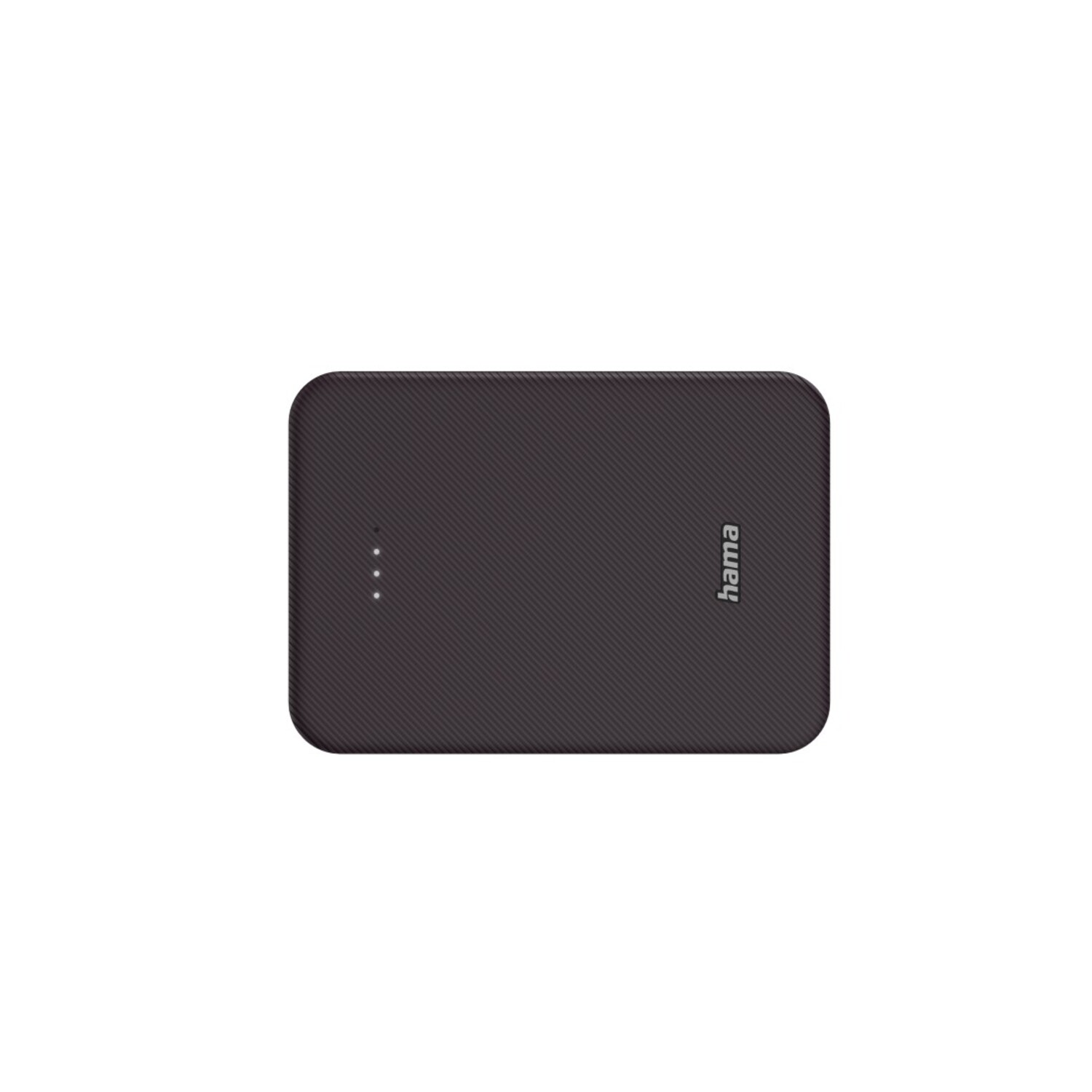 Une batterie externe rectangulaire gris foncé avec le mot 'hama' dans le coin inférieur droit.