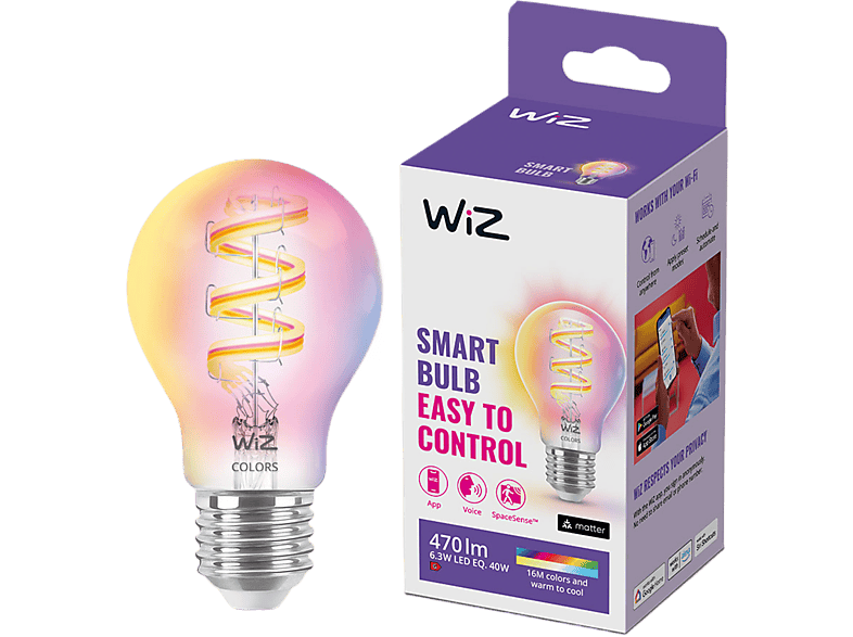 WIZ Slimme Led Lamp Filament E27 40w Gekleurd En Wit Licht Transparant (929003267101)