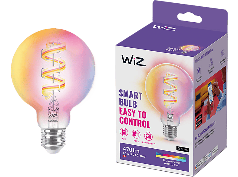 WIZ Slimme Led Lamp Globe Filament E27 40w Gekleurd En Wit Licht Transparant (929003267201)