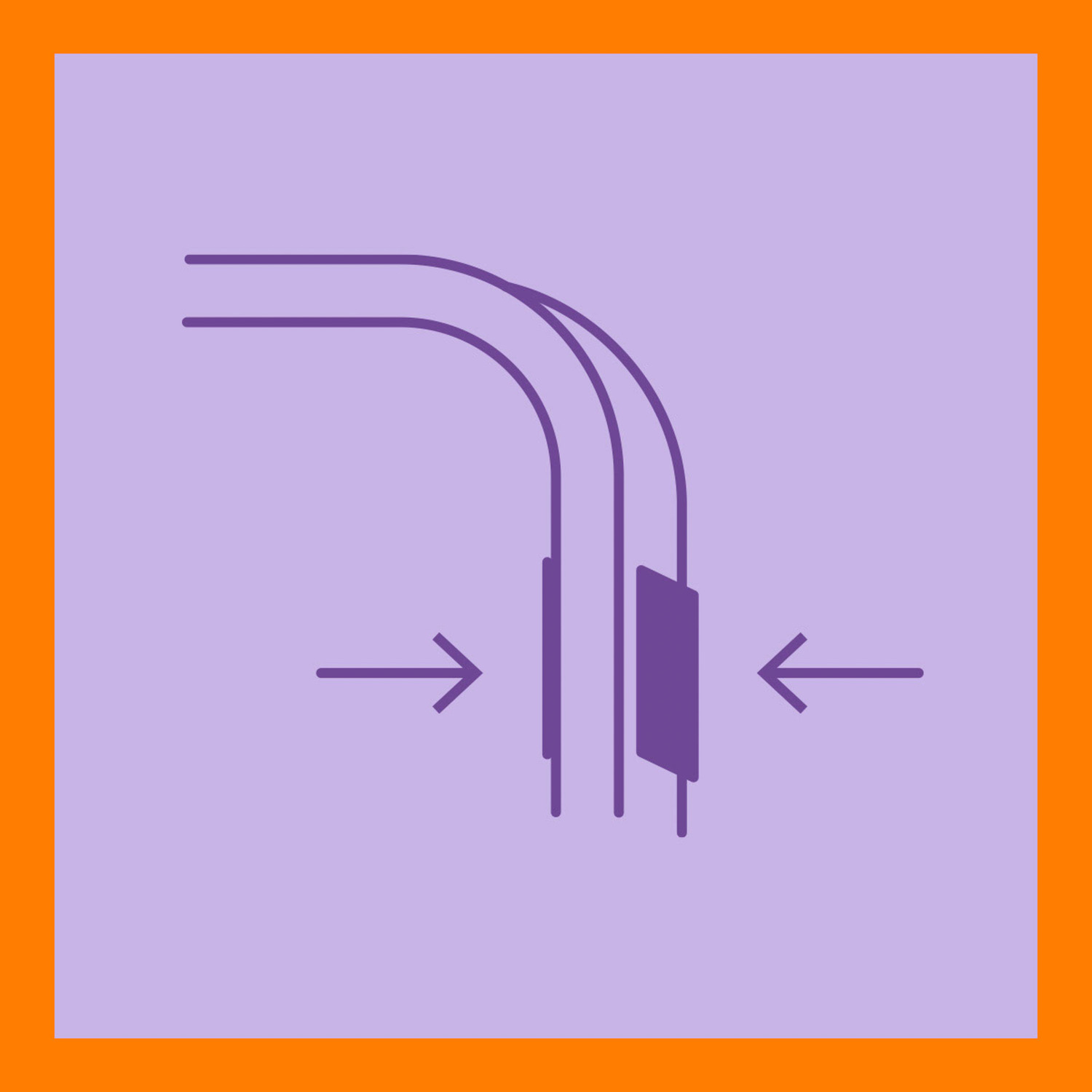 Illustration de lignes courbes avec des flèches, sur fond violet dans un cadre orange.