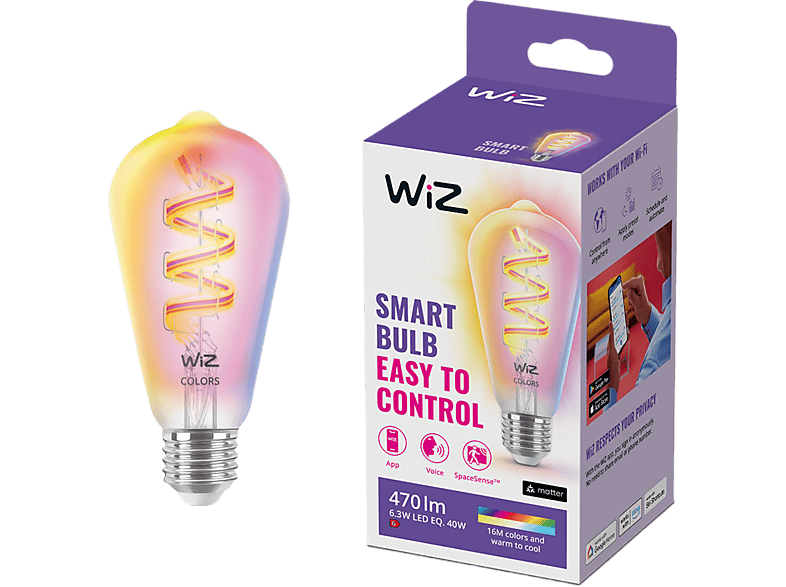 WIZ Slimme Led Lamp Wi-fi Edison Filament E27 40w Gekleurd En Wit Licht (929003267301)