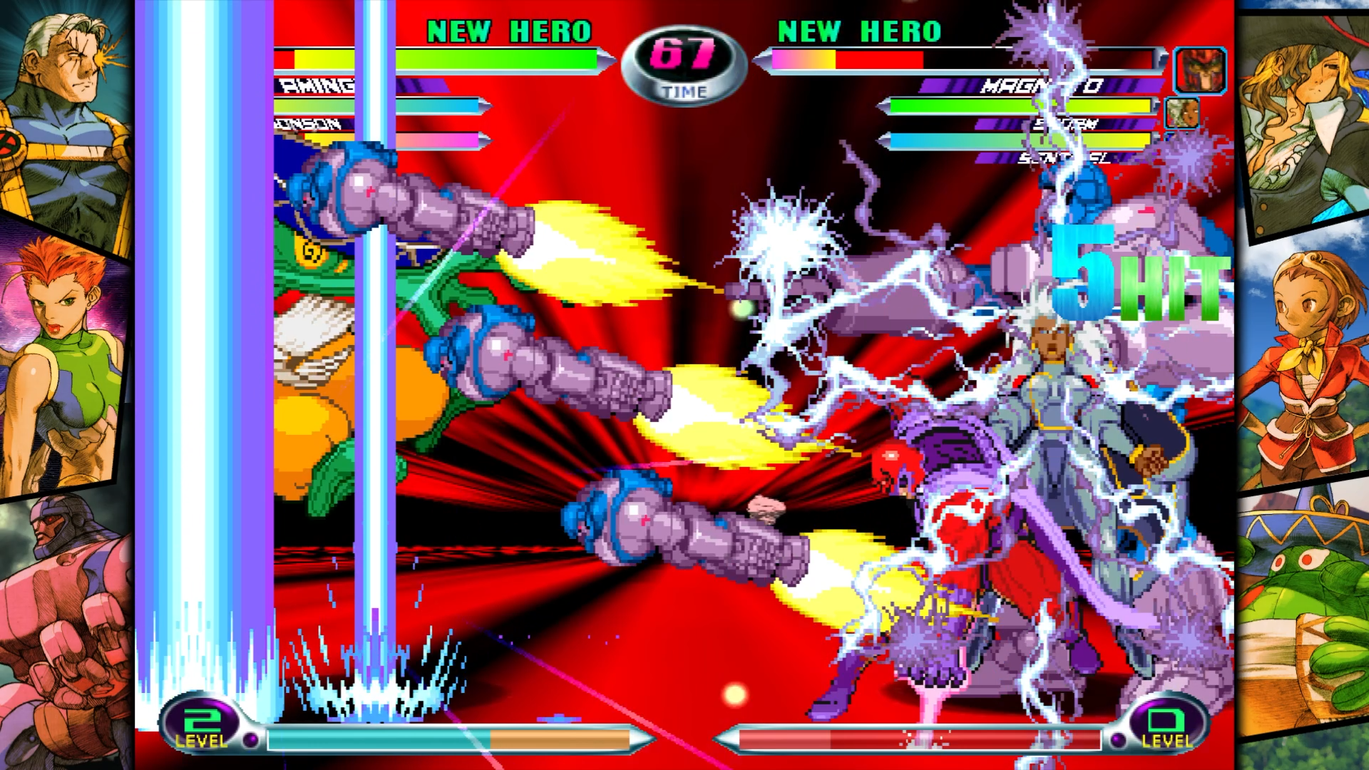 Une capture d'écran du jeu de combat d'arcade Marvel vs. Capcom 2: New Age of Heroes.