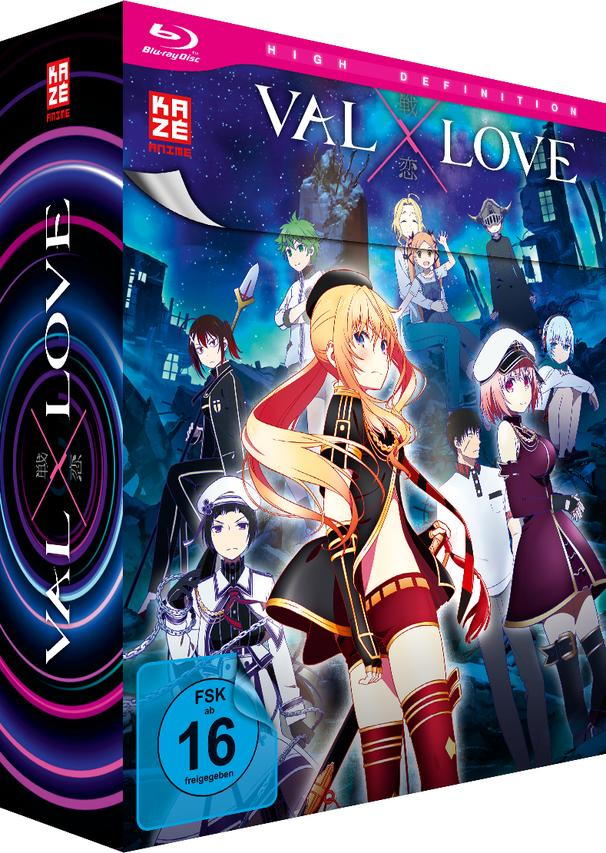 Anime-Box-Art mit mehreren Charakteren, Titel VAL X LOVE und Blu-ray-Logo.