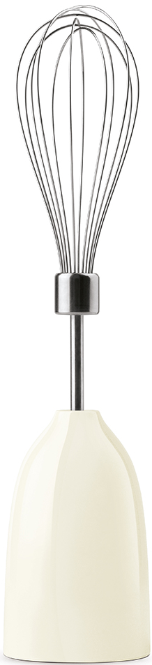 Frullatore a immersione bianco sporco con frusta in acciaio inox.