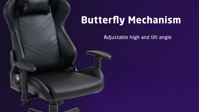 Fekete gamer szék pillangó mechanizmussal és állítható dőlésszöggel.
