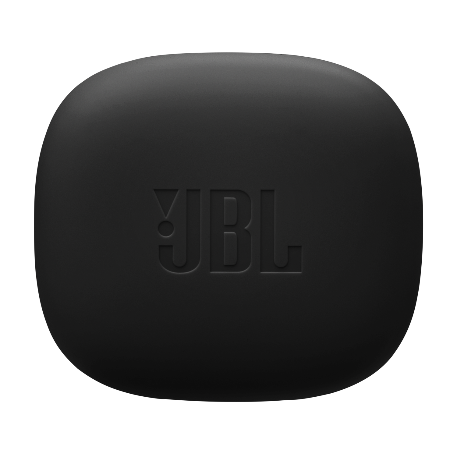Zwarte JBL-hoes, vierkant, met de merknaam in reliëf.