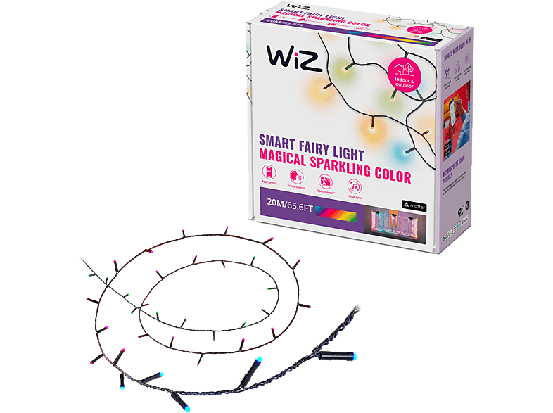 WIZ Guirlande Lumineuse Connectée Fairy Light 20m Lumière Blanche Et Colorée (7696900) Multicolor 20 Mètres De Long ; Éclairage D'ambiance Pour Tous Les Jours Fête L'intérieur L'extérieur Synchronisation Musicale