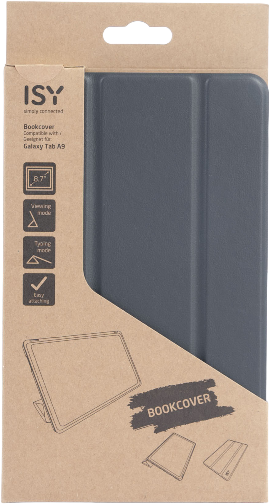 Szürke tablet tok barna karton csomagolással.