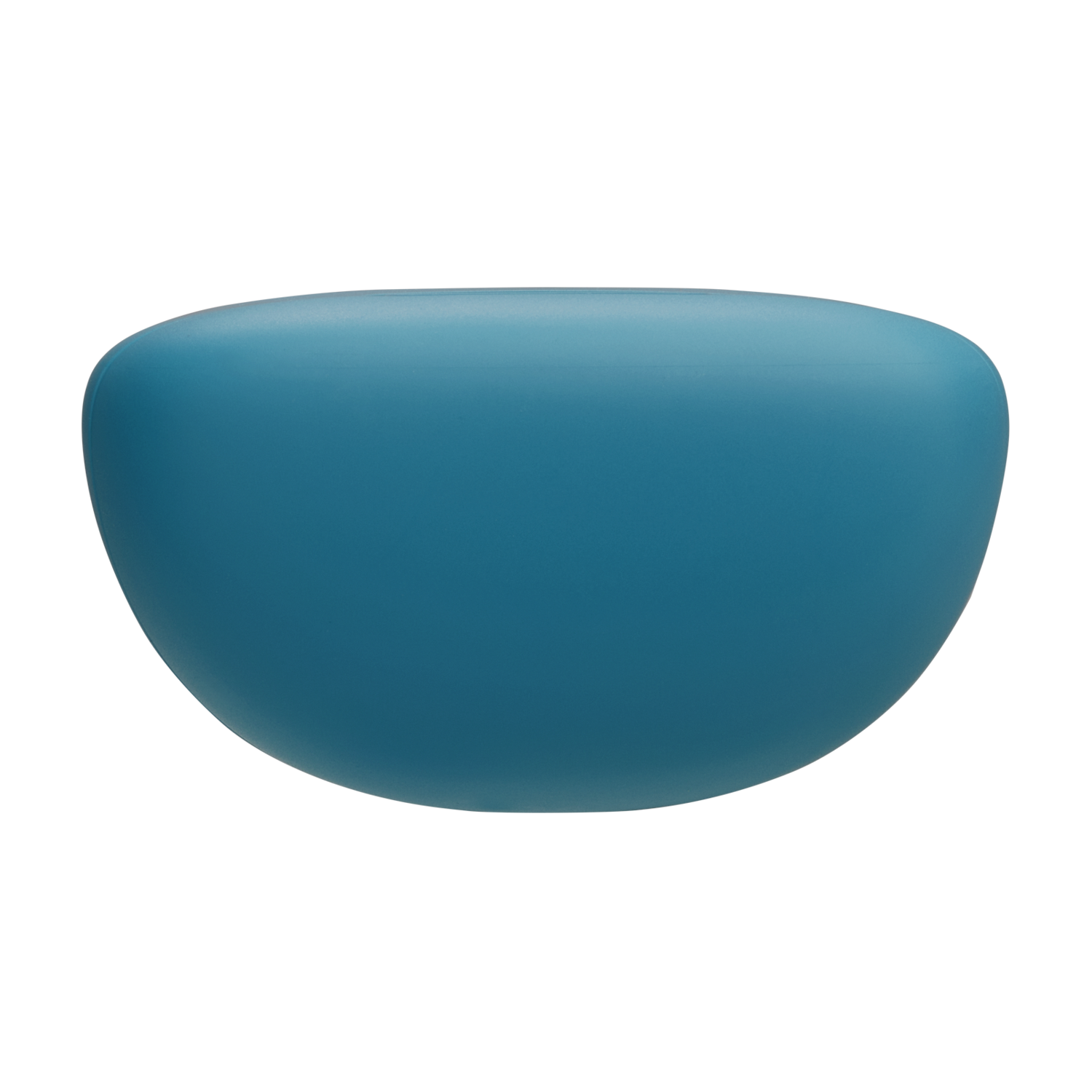 Een blauwe, afgeronde kom met een glad oppervlak, tegen een zwarte achtergrond.