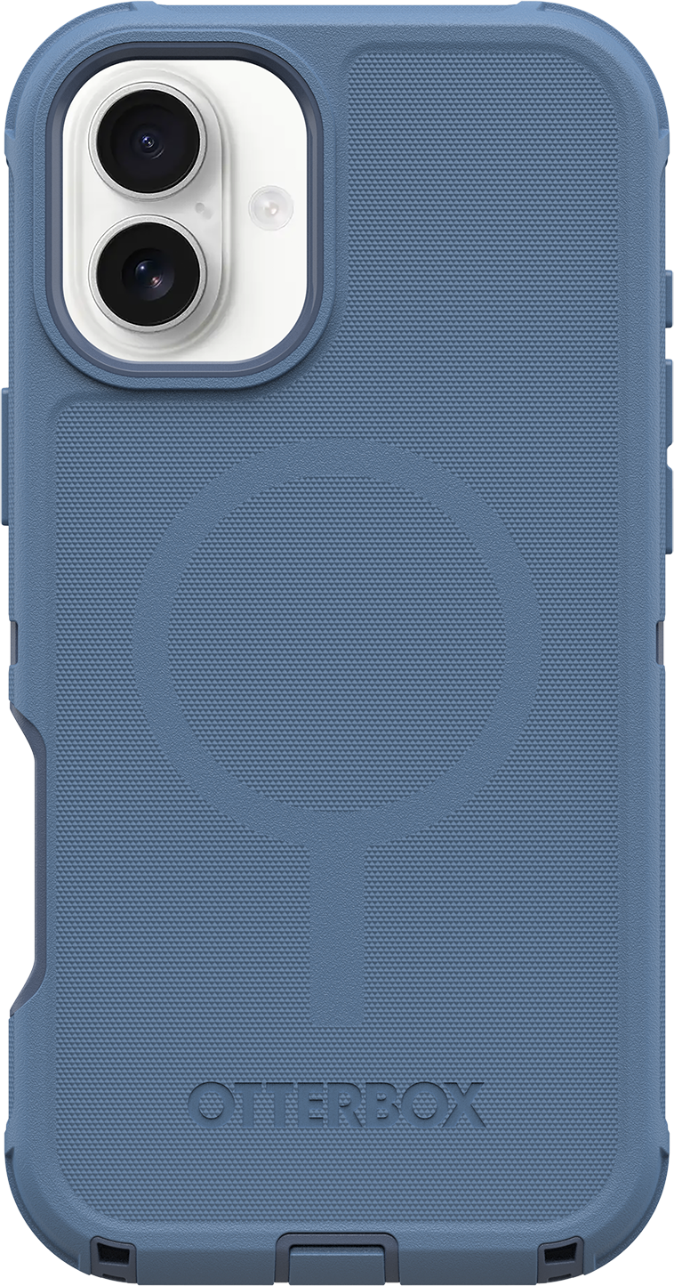Kék OtterBox telefontok kör alakú dizájnnal és OtterBox logóval.