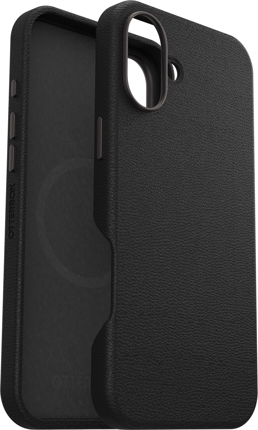 Fekete telefontok. Texturált felület, a belsejét mutatja, Otterbox logóval.