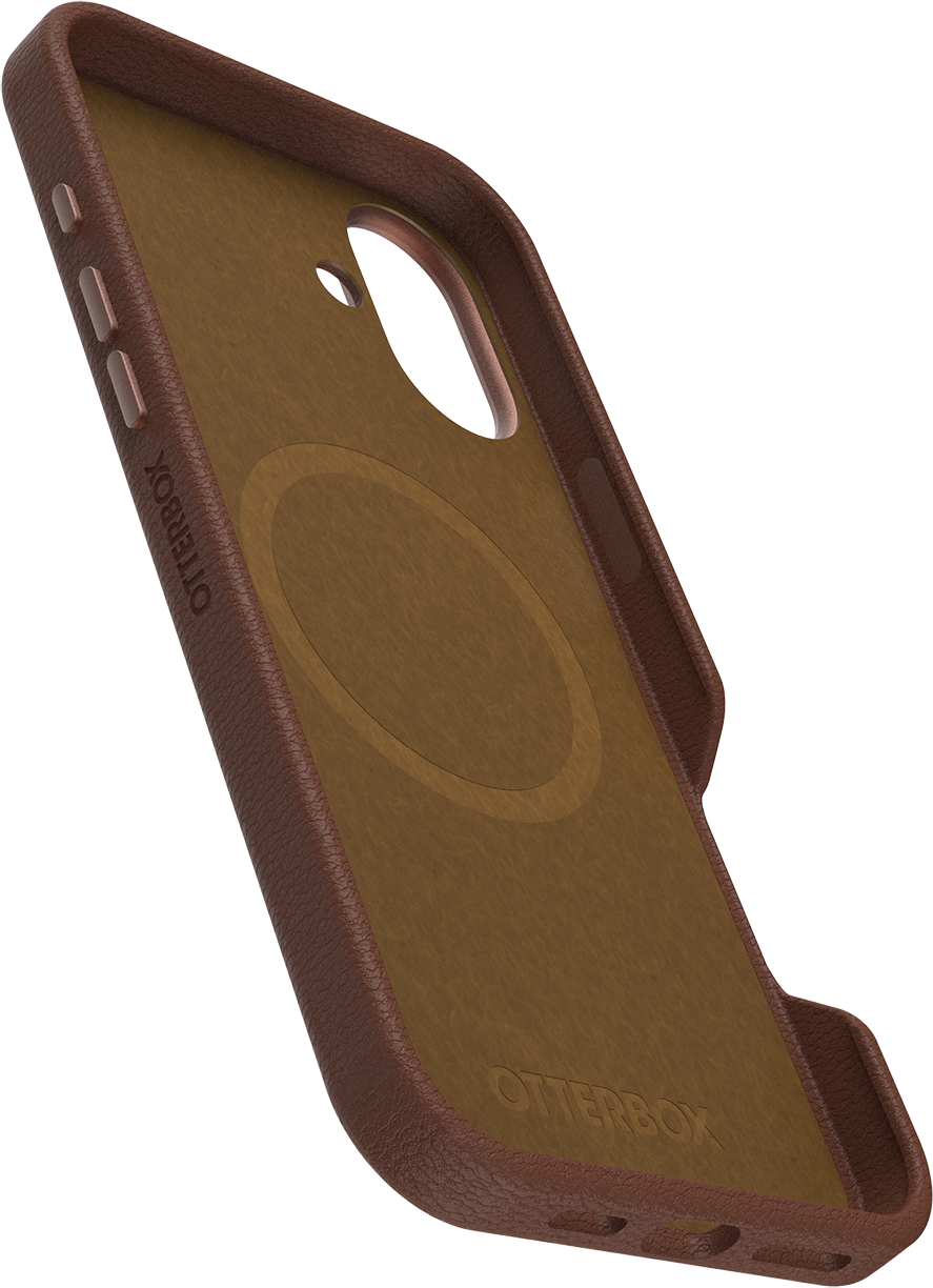 Barna Otterbox telefontok, a belsejét és az Otterbox márkajelzést mutatja.